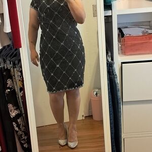 Betsy & Adam Black Midi Dress with Silver Details